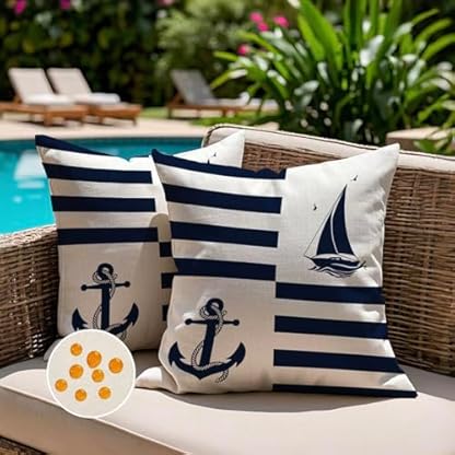 Jayusaror Kissenbezug Outdoor 40x40 Wetterfest Blau Kissenhülle Maritim Anker Segelboot Sommer Kopfkissenbezug Kissenbezüge Nautisch Kissen Zierkissenbezüge für Sofa Wohnzimmer Garten Deko，2er Set