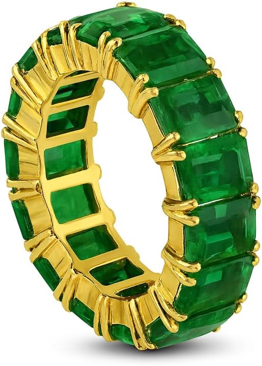 Emerald Eternity Ring for Women Green Emerald Full Eternity Wedding Band in 14K Yellow Gold Vintage Stackable Anniversary Promise Ring Gift for Her