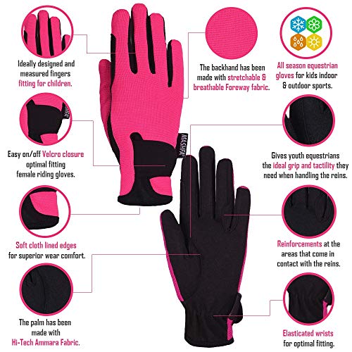 Kids Horse Riding Gloves Children Equestrian Horseback Winter Biking Bike Gardening Ski Snow Cycling Boys & Girls Mittens Pony Youth Outdoor Mitts (Pink, Age 10-12 Years) #TOP1