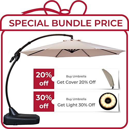 Grand Patio Deluxe Napoli 12Ft Patio Umbrella, Curvy Aluminum Cantilever Umbrella With Base, Round Large Offset Umbrellas For Garden Deck Pool (Champagne, 12 Ft) #TOP2