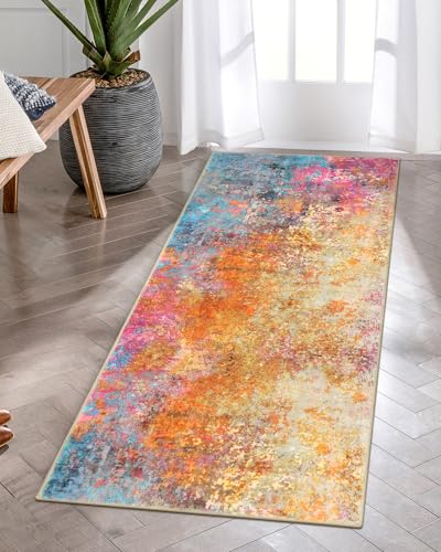 Lahome Modern Abstract Runner Rug - 2x4.3 Colorful Kitchen Long Bathroom Rugs Non Skid Laundry Room Mat, Rainbow Slip Machine Washable Carpet for Bedroom Entryway Doorway 2' x 4.3'
