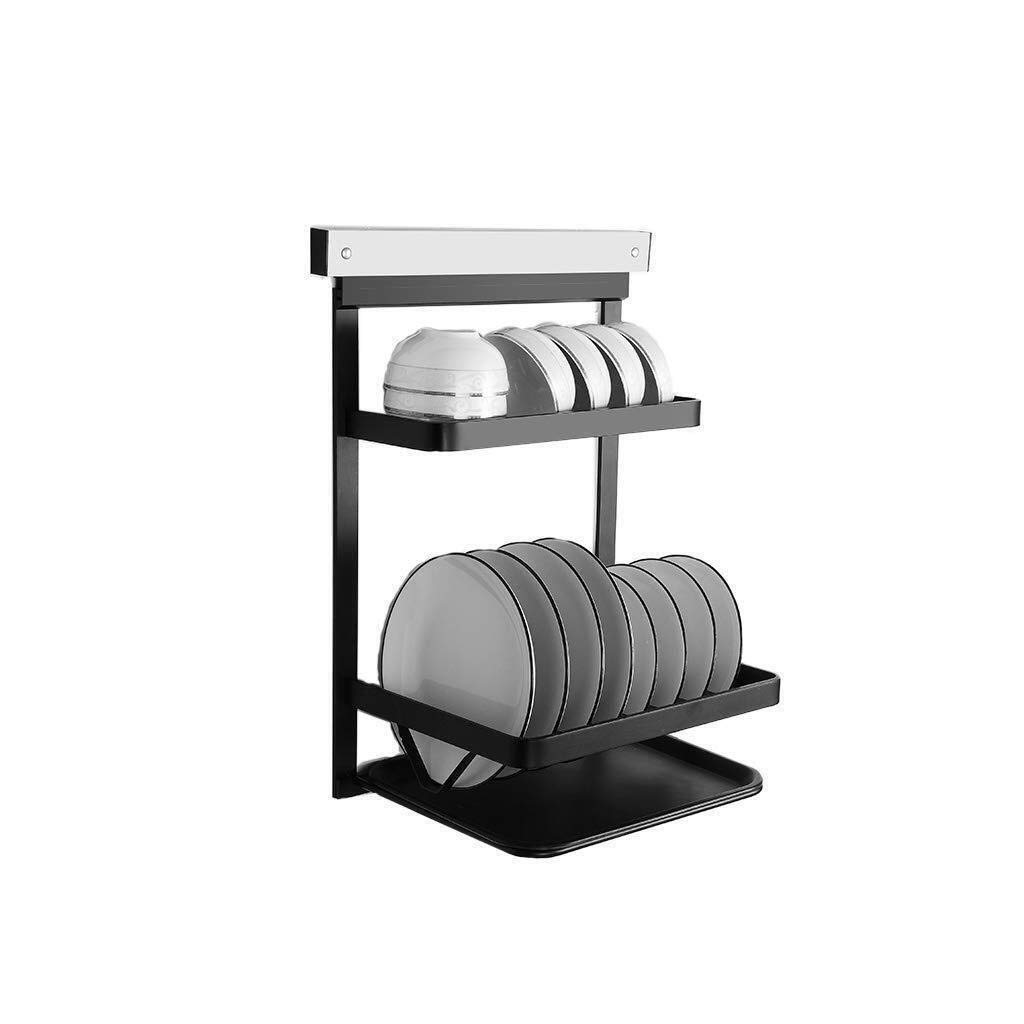 GTHTUHFD Spice Rack Organizer, Storage Rack Black Kitchen Rack Wall-Mounted Punch-Free Household Drain Dish Rack Space Stainless Steel Storage