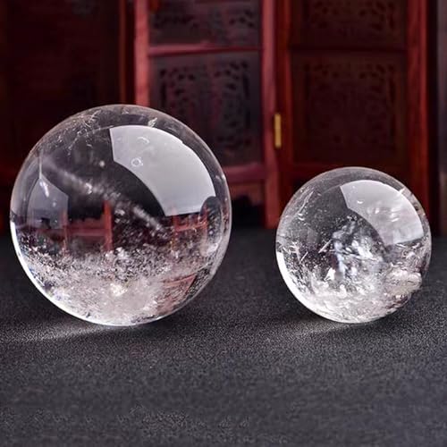 Sphère en cristal de quartz de haute pureté avec support en bois noble