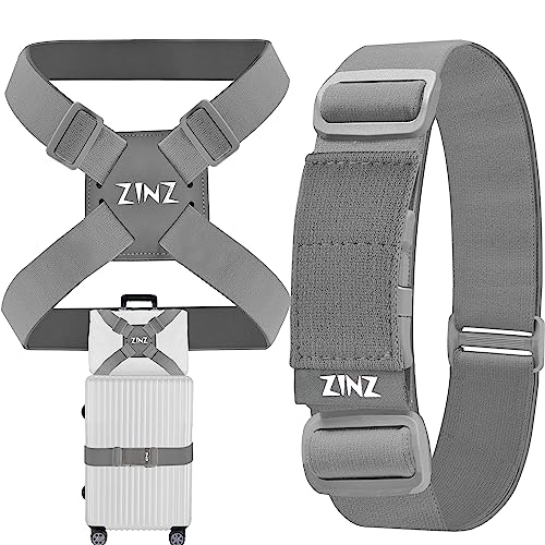 ZINZ 2-Pack High Elastic Luggage Strap Adjustable Suitcase Belt,Gray