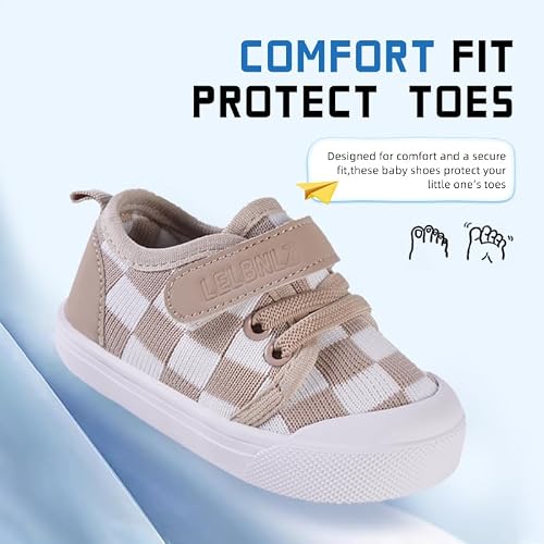 Baby Shoes Boys Girls First Walking Lightweight Non-Slip Toddler Sneakers Infant Tennis Shoes 6 9 12 18 20 24 Khaki/White — view 3