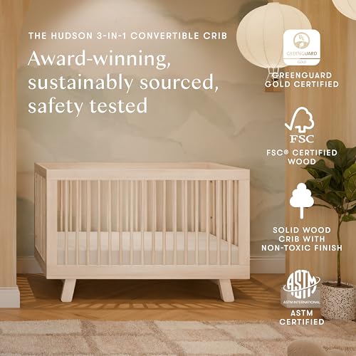 babyletto hudson 3-in-1 convertible baby crib - greenguard gold certified - convertible crib to toddler bed and daybed - baby bed with 4 adjustable heights - wooden crib 