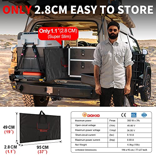 DOKIO 300W 36V Black Portable Solar Panels Kit Folding Solar Charger for 24v Batteries/Power Station AGM LiFePo4 RV Camping Trailer Car Marine………