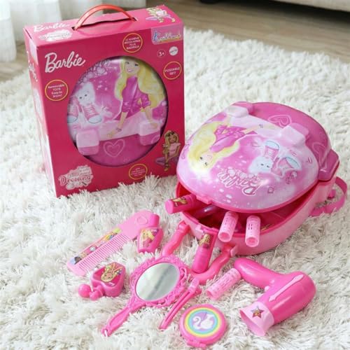 Image of Barbie Backpack Dressing Gift Set for Kids - 2-in-1 Portable Pretend Play Makeup & Vanity Set with Electronic Dryer, 13+ Accessories, Safe & Durable Educational Toy for Girls Ages 3+