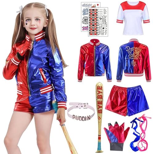 Forfamy Quinn Costume Quinn Fancy Dress for Kids Adult Halloween Villain Costume for Halloween Cosplay (Kids, 130)