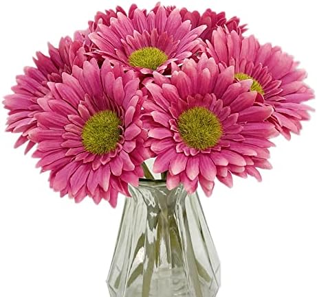DSforG 10PCS Artificial Daisy Artificial Flowers Gerbera Daisy Silk Flowers Faux Daisy Faux Flower for Party Home Kitchen Garden Wedding Decor( Hot Pink)
