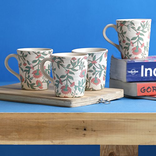 Image of Miah Decor Handcrafted Floral Design Multicolour Stoneware Ceramic Handcrafted Mugs. Microwave Safe, Freezer Safe, Dishware Safe Drinkware Tea Cups Set- Set of 4 (Size - 300 ML)