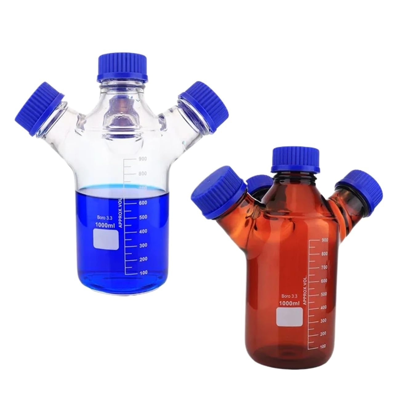 Viales de fase móvil de dos, tres o cuatro bocas con tapa de rosca marrón for cromatografía líquida HPLC de laboratorio(Three-necked250ml)