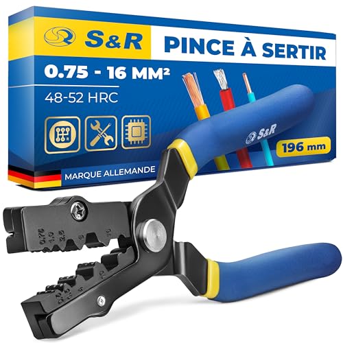 S&R Pince à sertir outil de sertissage pour cosses manchons et embouts 0,75-16mm² sertisseuse à main pince de 190mm.
