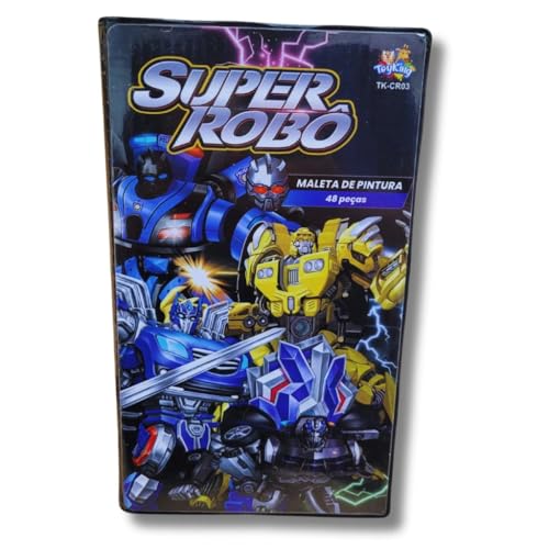 Super Robô Maleta de Pintura, Kit Escolar com 48 Peças, Estojo Artístico Infantil com Lápis e Canetinhas