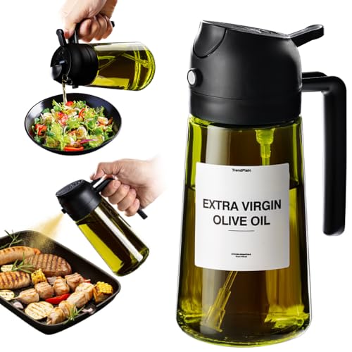 TrendPlain – Original 16oz/470ml Olive Oil Dispenser Bottle for Kitchen Gadgets and Air Fryer Accessories – Olive Oil Sprayer for Cooking w/Stickers (Light Blockage) – Black