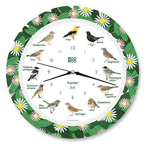 KOOKOO Songbirds Flower Planet, The Singing Bird Clock, with 12 Native Songbirds and Real Natural Bird Sounds