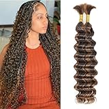 Humistwbiu Human Hair Braiding Hair Deep Wave Human Braiding Hair for Boho Braids Brown No Weft 100 Percent Brazilian Bulk Human Hair for Braiding 20 Inch (100g(1Pack-2Bundles), 4/30)