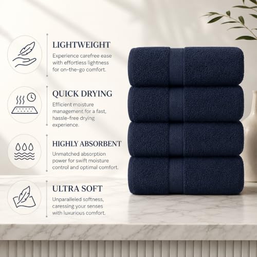 Image of Sulfar 100% Combed Cotton, Quick Drying Highly Absorbent Thick Bathroom Towels, Luxury Bath Towel Set (Pack of 4, 70 X 140 cm) - 600 GSM (Navy)