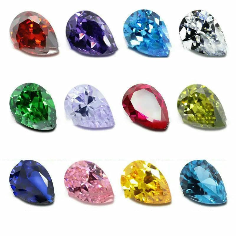 12 Geburtssteinfarben, mehrfarbig, birnenförmig, lose Steine, synthetische Edelsteinperlen für Schmuck, 240 Stück, 6 x 8 mm, 12 Farben
