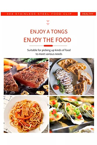 Image of Stainless Steel Food Tongs Clips with Vinyl Coated Handle for BBQ Cooking Serving Grilling Kitchen Tool, 9 Inch (1)