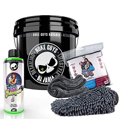 Nuke Guys Auto Wasch Eimer Set Skull Bucket 3 5GAL + Thick Shampoo 0 5L + Shiny Wheels Mikrofaserset Waschhandschuh & Trockentuch