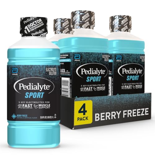 Image of Pedialyte Sport Electrolyte Drink, Fast Hydration with 5 Key Electrolytes for Muscle Support Before, During, & After Exercise, Berry Freeze, 33.8 Fl Oz (Pack of 4)