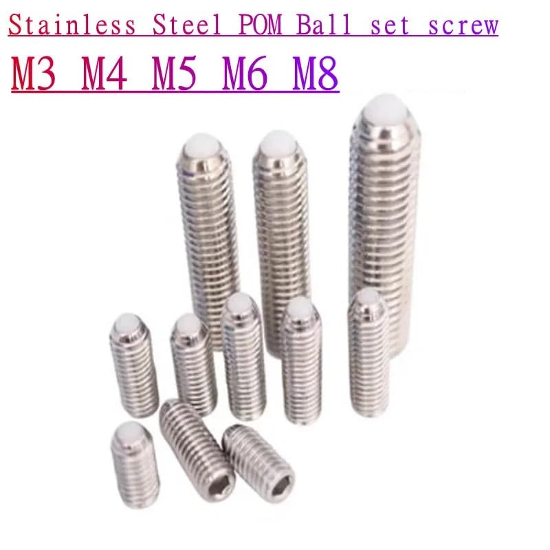 5/10 pz 304 POM Sfera Acciaio Inox Esagono Incassato Allen Molla Sfera Pistone Punto di Grano Vite di Fissaggio POM Acciaio Inox(20mm,M5 10pcs)