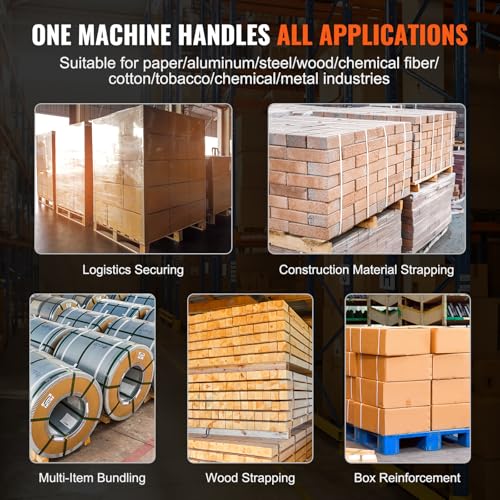 VEVOR Elektrische Umreifungsmaschine, für 0,89 bis 1,6 cm PP-/PET-Bänder, elektrisches Umreifungsgerät mit Digitalanzeige, 2 x 4000 mAh batteriebetriebene Handumreifungsmaschine