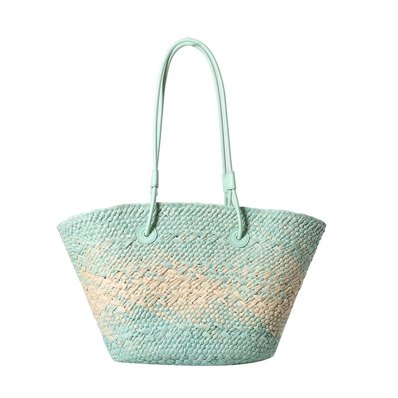 Sac en paille tissée colorée bleu lac au style coréen et couleur contrastée