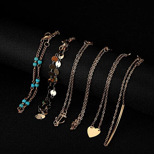 Softones 12Pcs Ankle Bracelets For Women Girls Gold Silver Two Style Chain Beach Anklet Bracelet Jewelry Anklet Set,Adjustable Size #TOP4