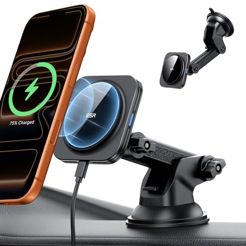 ESR HaloLock Instrumentbräda trådlös laddare, mobiltelefonhållare bil med laddningsfunktion, kompatibel med Magsafe bilhållare och iPhone 15/15 Pro/15 Pro Max/15 Plus och 14/13/12 serier, svart