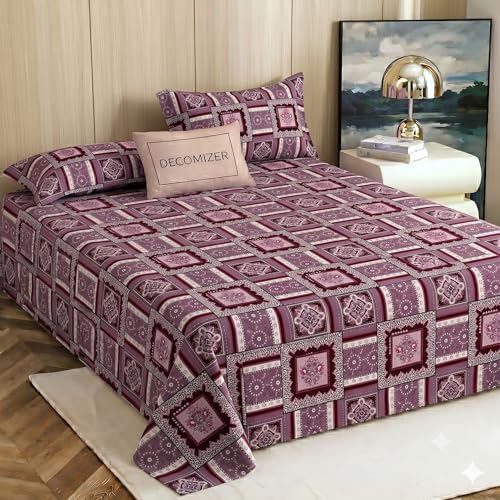 Image of DECOMIZER XL Microfiber Soft Cotton Queen Bedsheet for Double Bed, Queen Size 90 Inches X 100 Inches, 230 X 250 cm with 2 Large Size Pillow Covers - CherryFloral