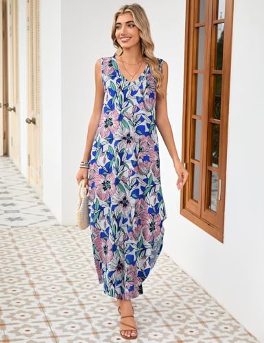 Image of JollieLovin Women Plus Size Summer Tank Maxi Dresses Sleeveless Causal V Neck Beach Long Dresses Swim Cover up (L-5X)