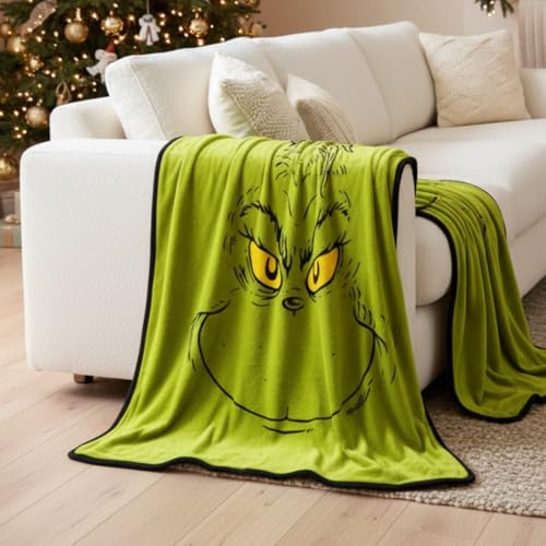 Collectibles Dr. Seuss The Grinch Holiday Christmas Bedding Super Plush Cozy Throw 46 in x 60 in (Officially Licensed Product) By Franco