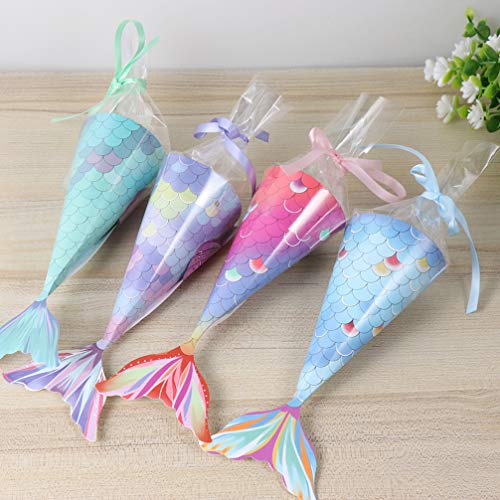 Toyvian Caixa de doces de sereia, cauda de sereia, sacos de doces para presente de papel, para festa