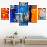 SIGNWIN 5 Panel Canvas Wall Art Modern Art Abstract Brushstroke Closeup Expressionism Expressive Modern Multicolor Oil Painting for Home Decorations Ready to Hang - 60