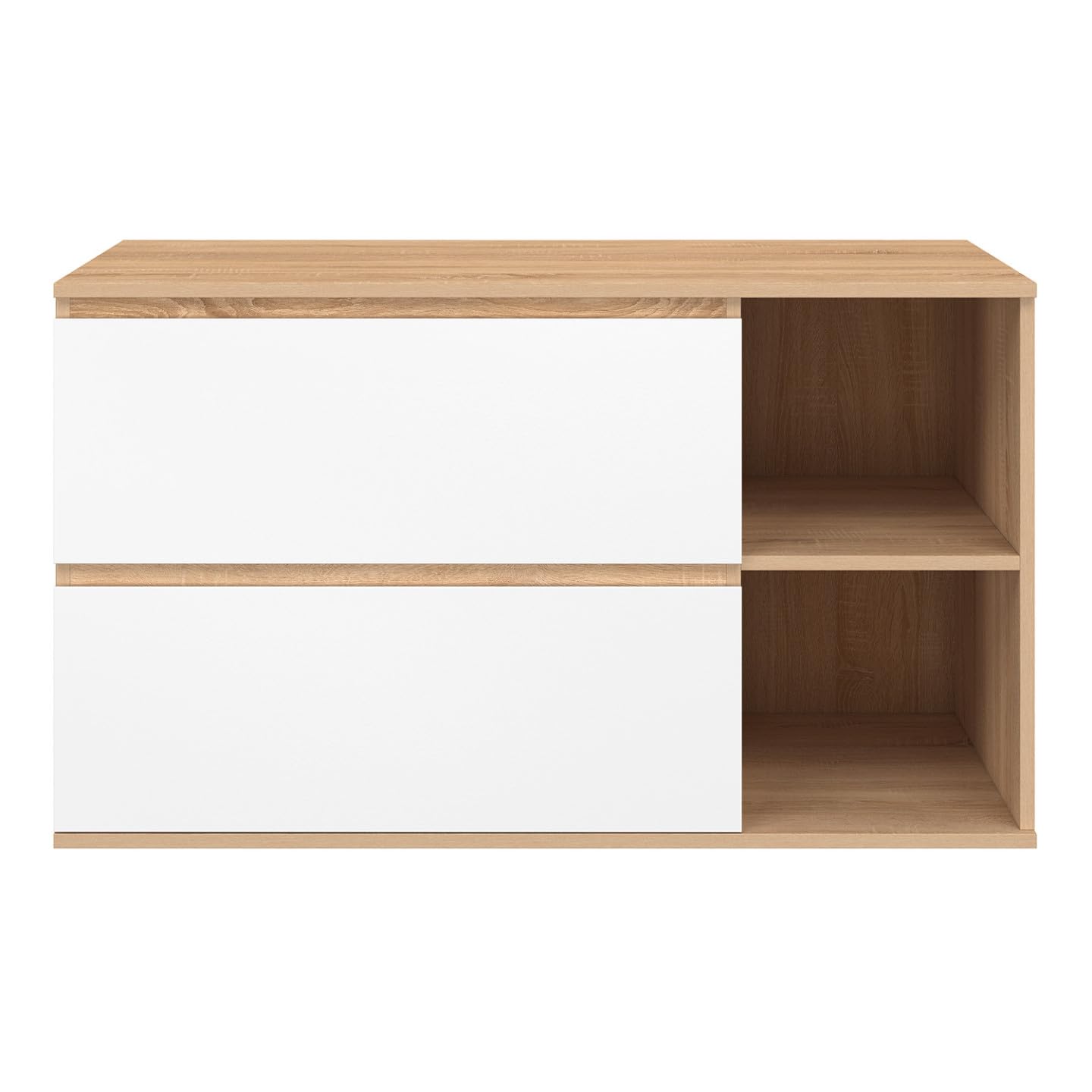 IDMarket - Lavabo colgante TOMI con 2 cajones y 2 nichos en haya y blanco