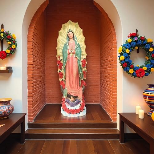 Estatua religiosa de Nuestra Señora de Guadalupe 36 pulgadas alta miniatura 3