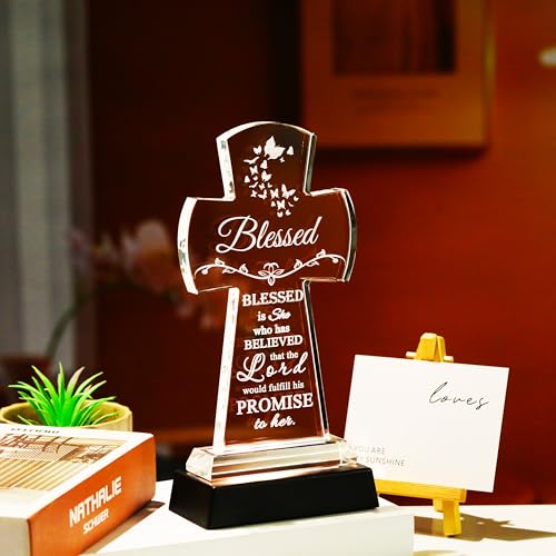 Image of Qianwei Crystal Cross Blessed Inspirational Gift for Women - Religious Catholic Baptism Communion Confirmation Gift - Colorless - Tabletop Decor
