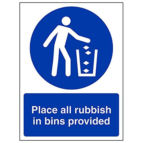 Viking Signs MV311-L15-VPlace All Rubbish In Bins Provided Sign, Vinyl, 50 mm H x 150 mm W