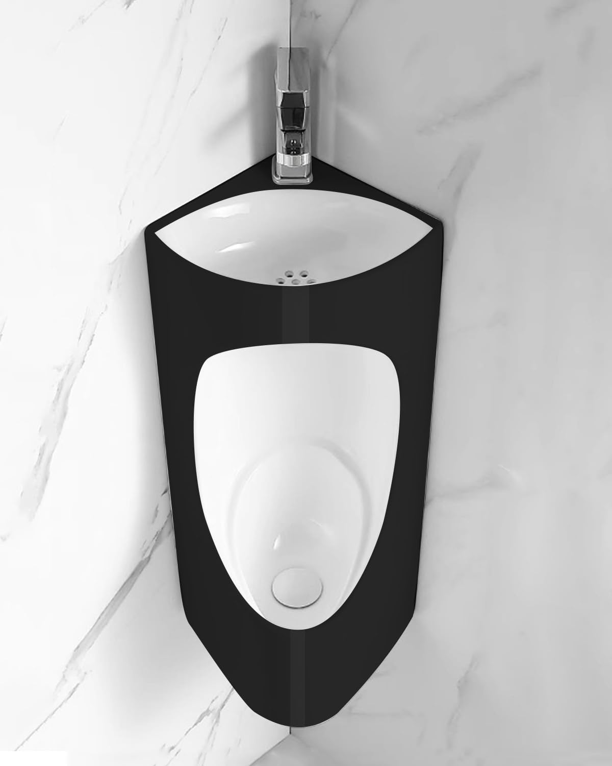 Orinal de esquina montado en la pared con lavabo y tubo, inodoro de cerámica para hombre, para baño, garaje, sótano, baño, fácil de limpiar (negro)