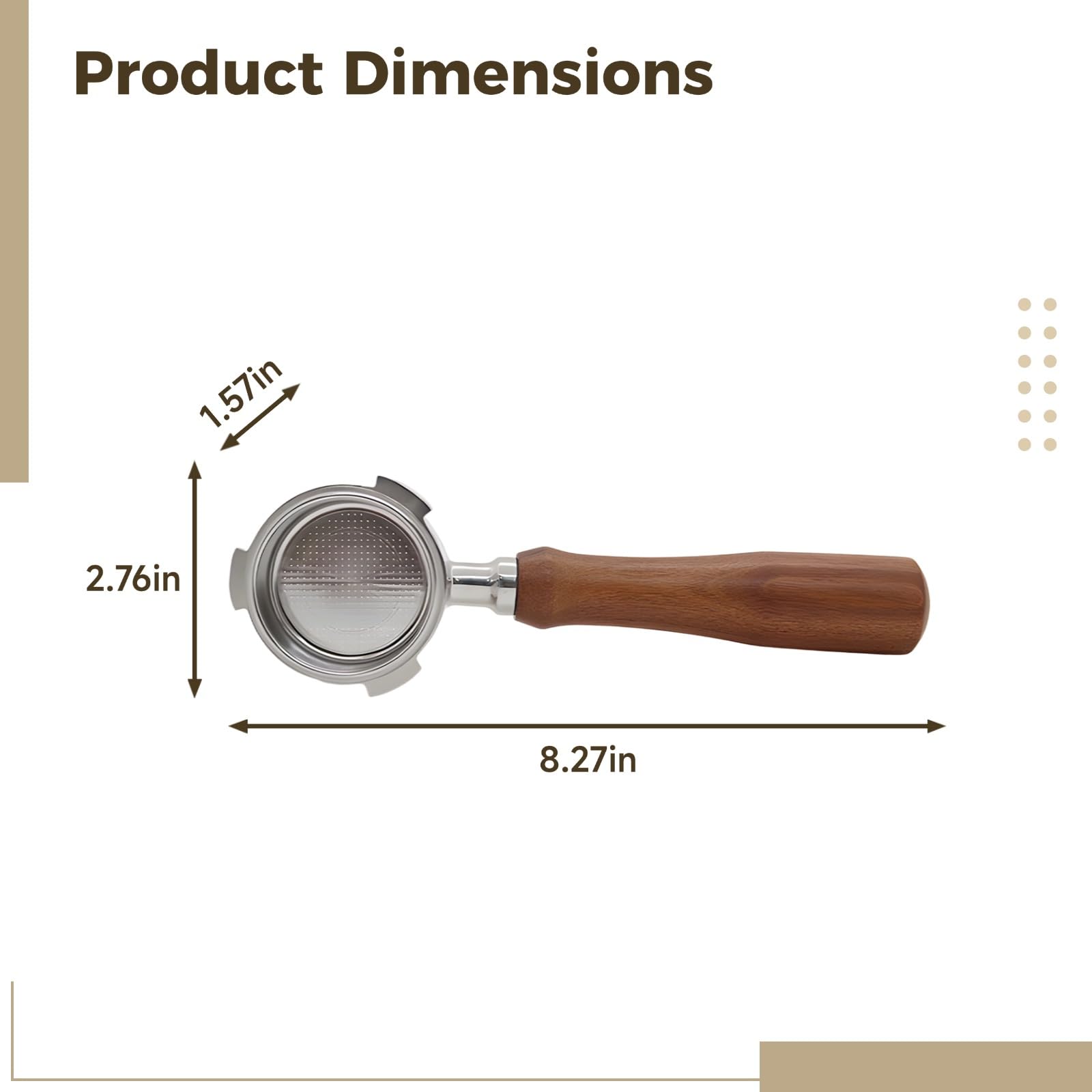 Portafiltro senza fondo per Donlin, Petrus e Derlla, 2 in / 51 mm, Portafiltro Nudo in Acciaio Inox con Manico in Palissandro, Cestello Filtro Macchina da Caffè, 8.3 x 1.6 x 2.8 in / 21 x 4 x 7 cm