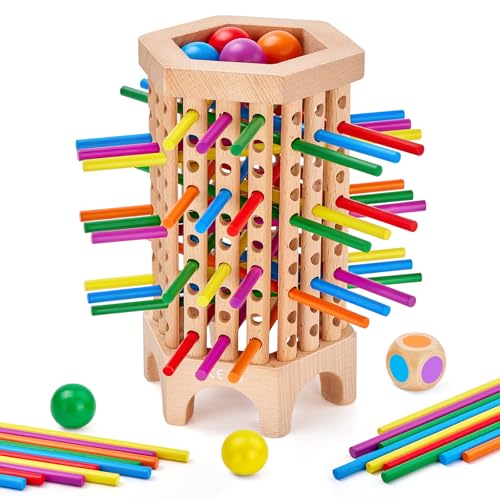 Juego de mesa Montessori de madera con 36 palitos y dados miniatura 1