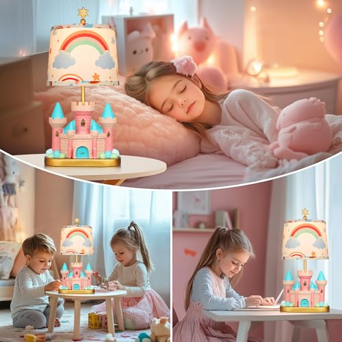 Hamucd Castle Bedside Table Lamp for Kid,Pink Princess Nursery Lamp for Girl Bedroom Nightstand Decor,Cute Desk Lamp for Study Room,1 LED Bulb Included - Image 3