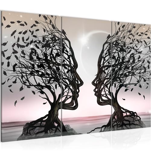 Runa Art Tableau Decoration Murale - Couple d'Amoureux - 3 Parties - Salon - 120 x 80 cm XXL - Gris...