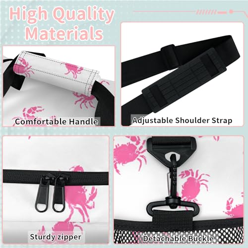 Crab Watercolor Pink Travel Duffel Bag Weekender Overnight Bags for Women Men Foldable Waterproof Tote Bag with Trolley Sleeve3