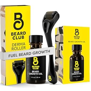 Beard Club Derma Roller & Beard Growth Oil – Microneedling Roller with 540 Titanium Coated Microneedles & Cedar, Sandalwood Beard Oil