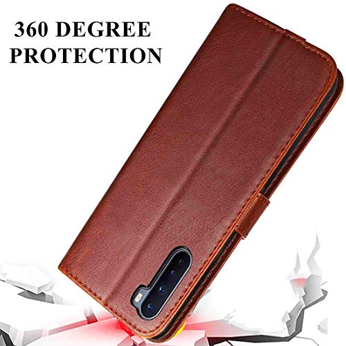 Image of Flip Cover Compatible with OnePlus Nord | Premium Leather Finish | Inbuilt Pockets & Stand | Flip Cover Back Case for OnePlus Nord (Brown)