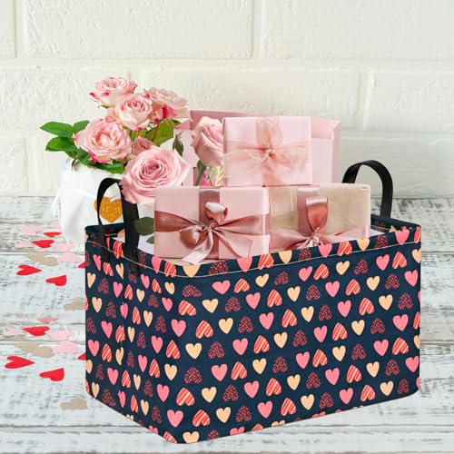 Image of Heart Valentine Gift Love Storage Basket Clothes Laundry Storage Box Shelf Bins, Gift Basket Laundry Hamper with Handles
