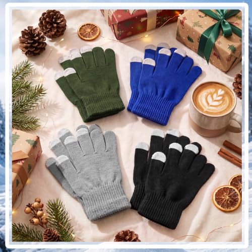 Image of Pangda 12 Pairs Winter Touch Screen Gloves for Men Women Stretch Knitted Texting Gloves Warm Windproof Solid Color Mittens
